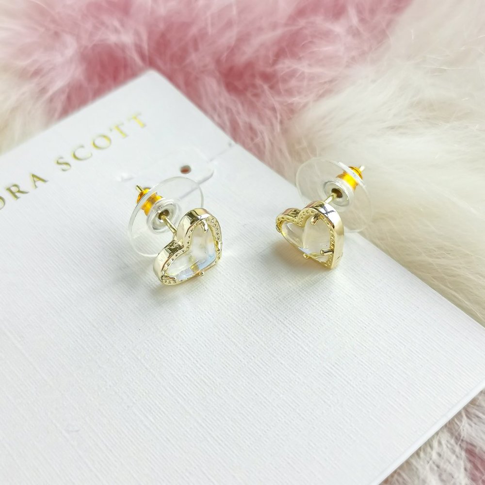 Gold Ari Heart Dichroic Glass Stud Earrings - Picture 2 of 3